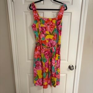NWT London Times Yellow Floral Square-Neck Midi Dress